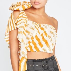 🧡 Fancy Chiffon Mustard Crop Top
